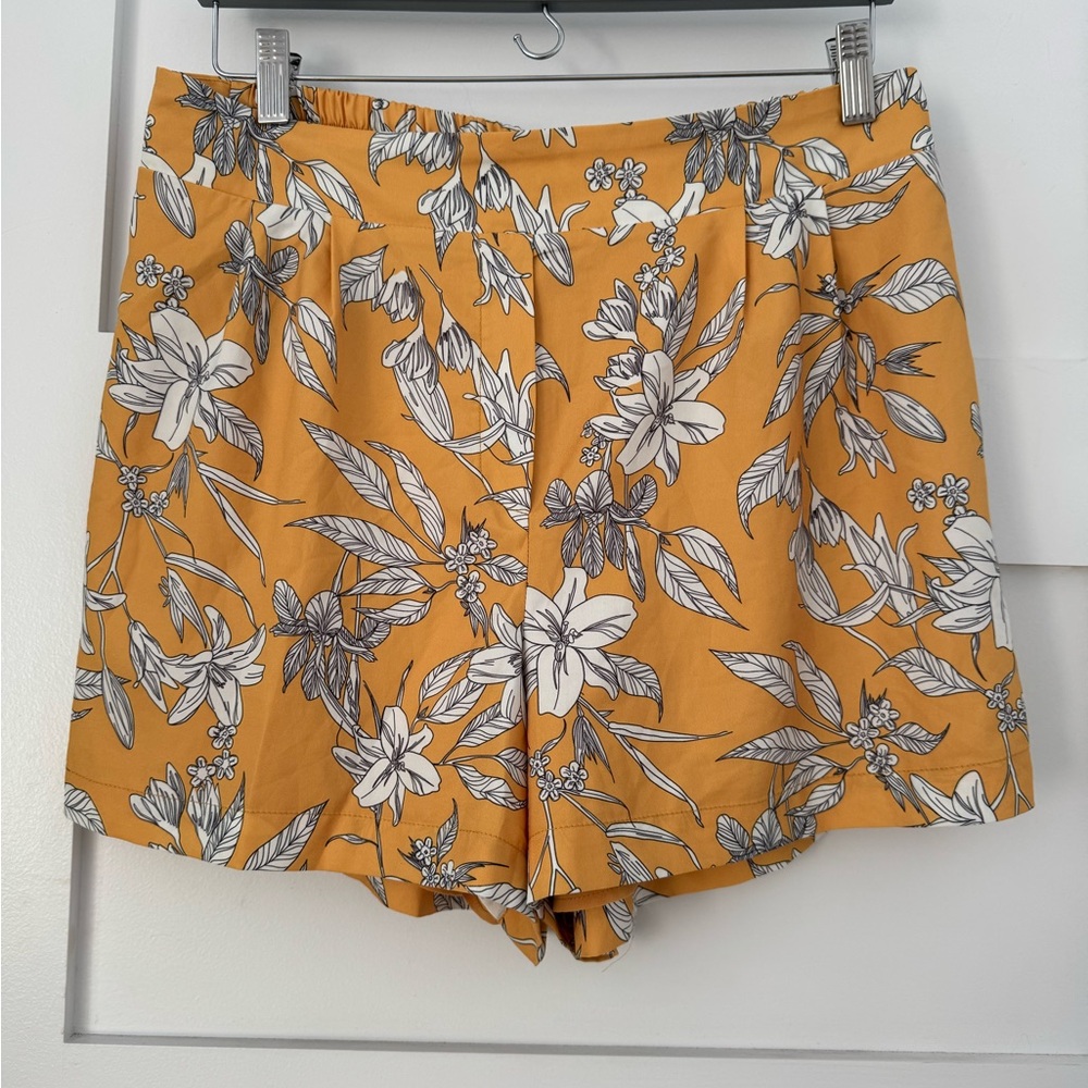 Frank & Oak High Waist Floral Shorts - Yellow and White